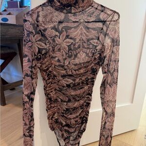 Free People Black and Pink Long Sleeve Turtleneck Bodysuit